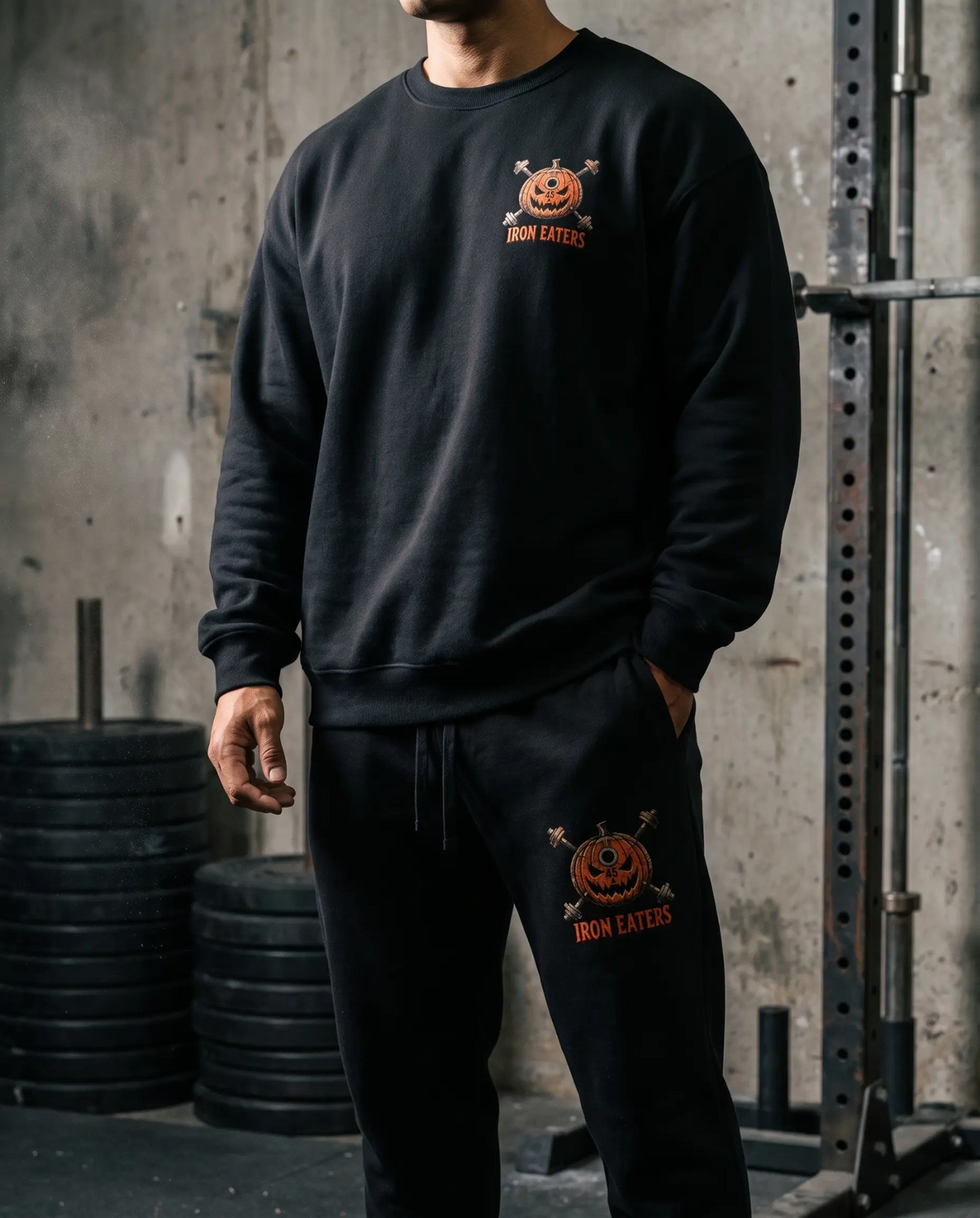 Night of the Iron Eaters crewneck and joggers gym lifestyle